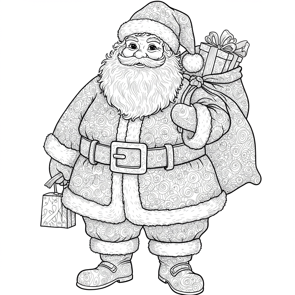 santa claus detailed coloring page