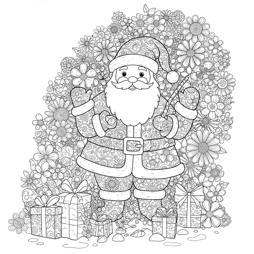 santa claus flowers coloring page