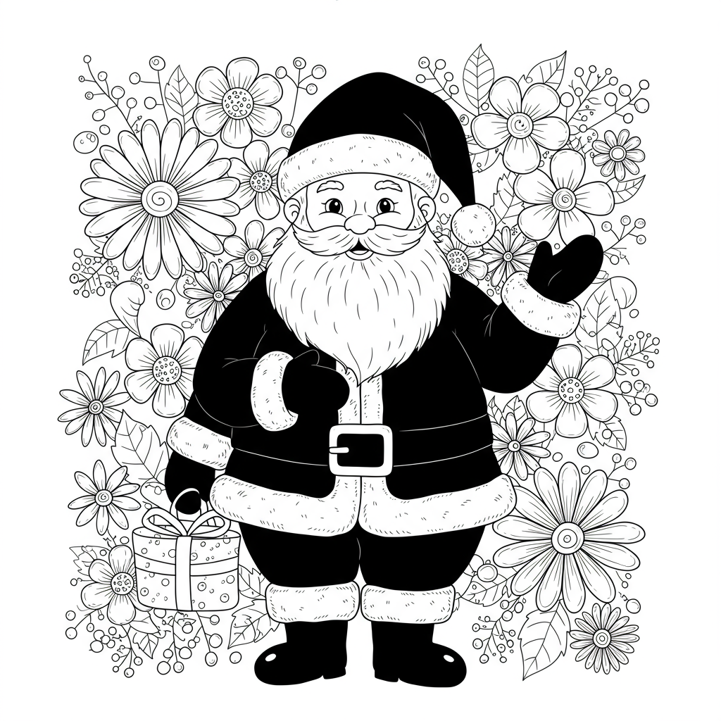 disegni da colorare babbo natale fiori