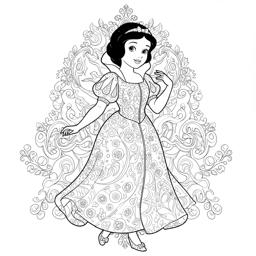 página para colorir abstrata da branca de neve