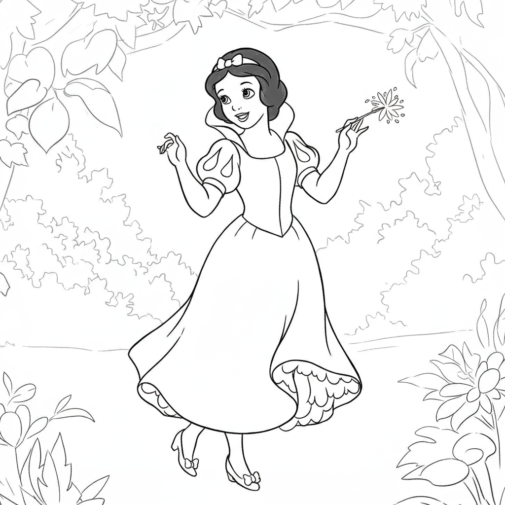 página para colorir fácil da branca de neve