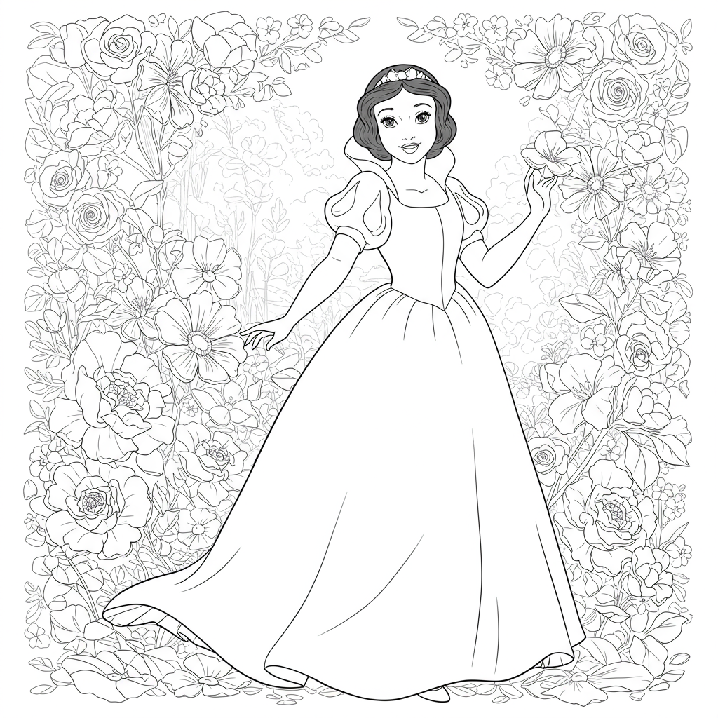 página para colorir de flores da branca de neve