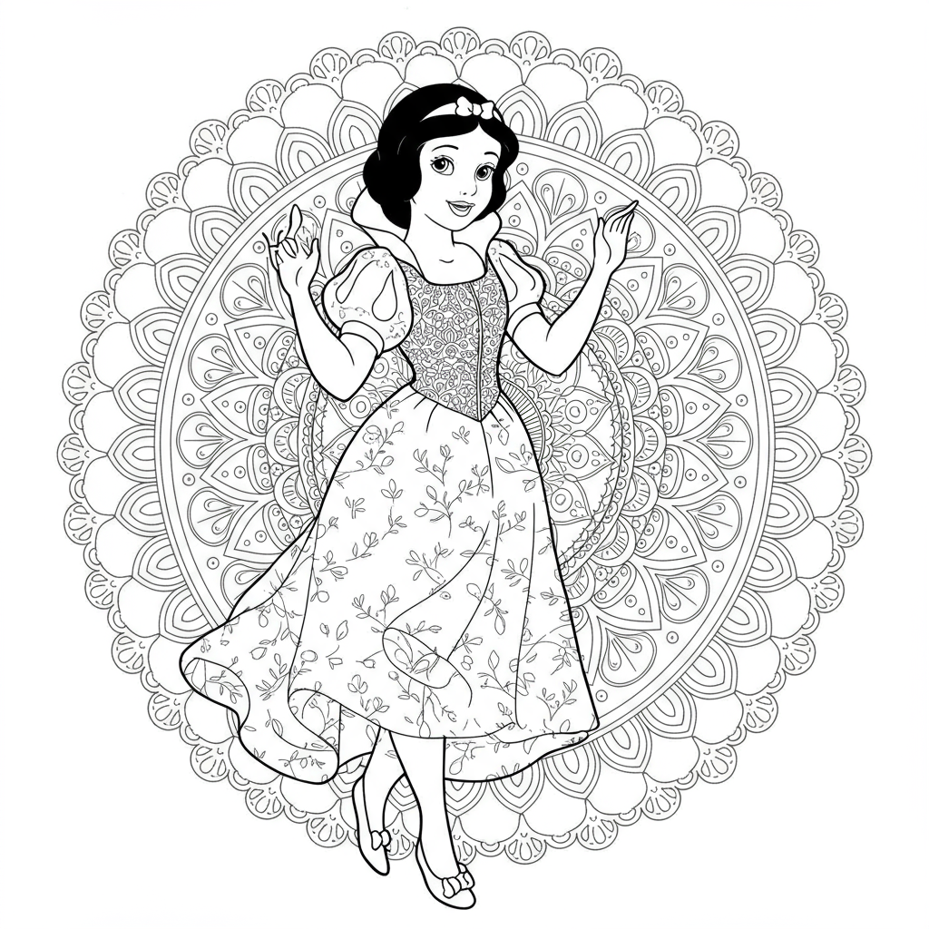 página para colorir mandala da branca de neve