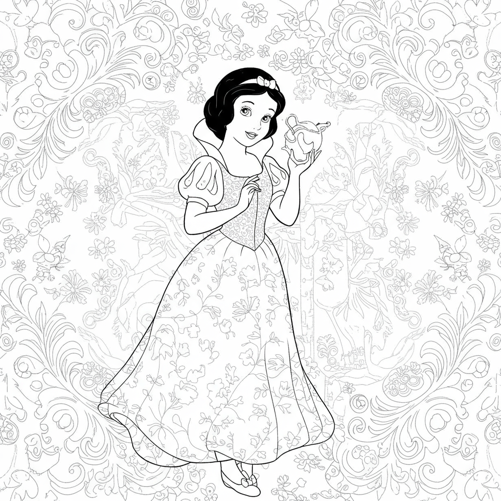 página para colorir de padrão da branca de neve