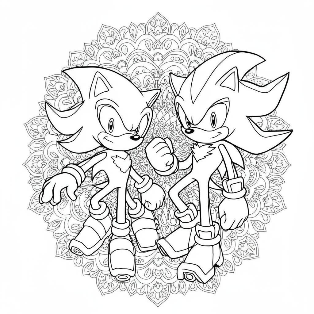 sonic and shadow mandala coloring page