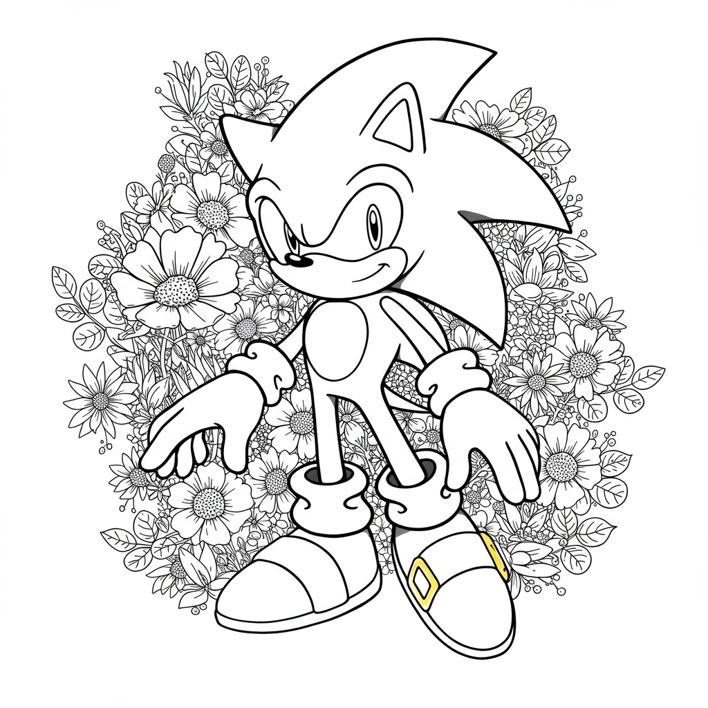 sonic the hedgehog flowers coloring page