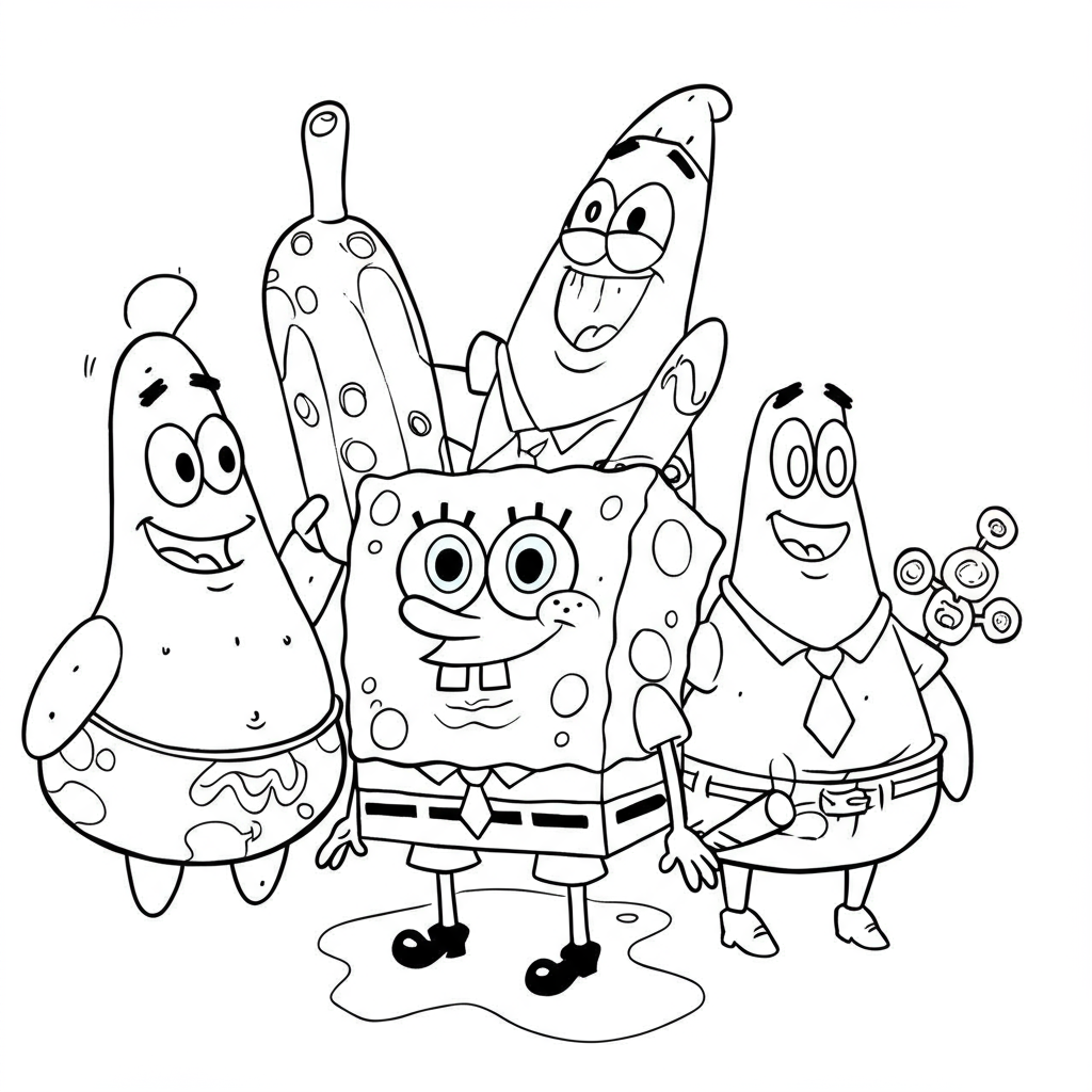 página de colorir abstrata dos personagens de bob esponja