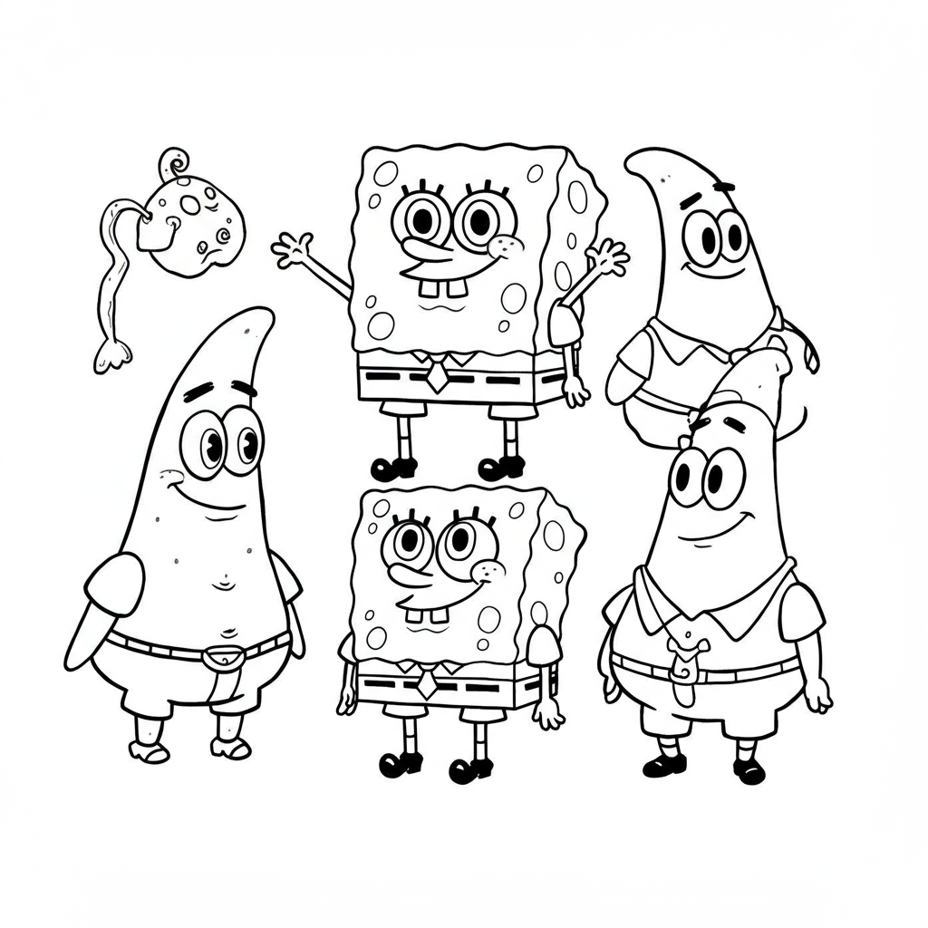 página de colorir fofa dos personagens de bob esponja