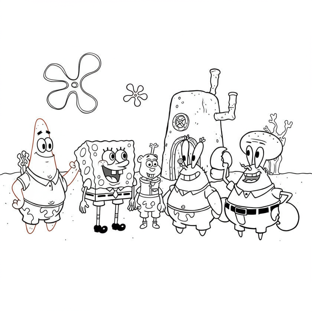 spongebob family coloring page
