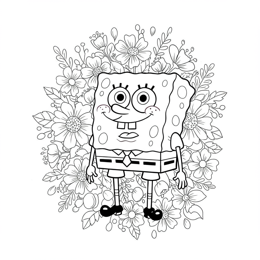 spongebob flowers coloring page