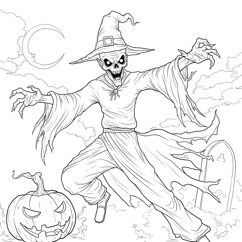 disegni da colorare halloween spaventoso azione