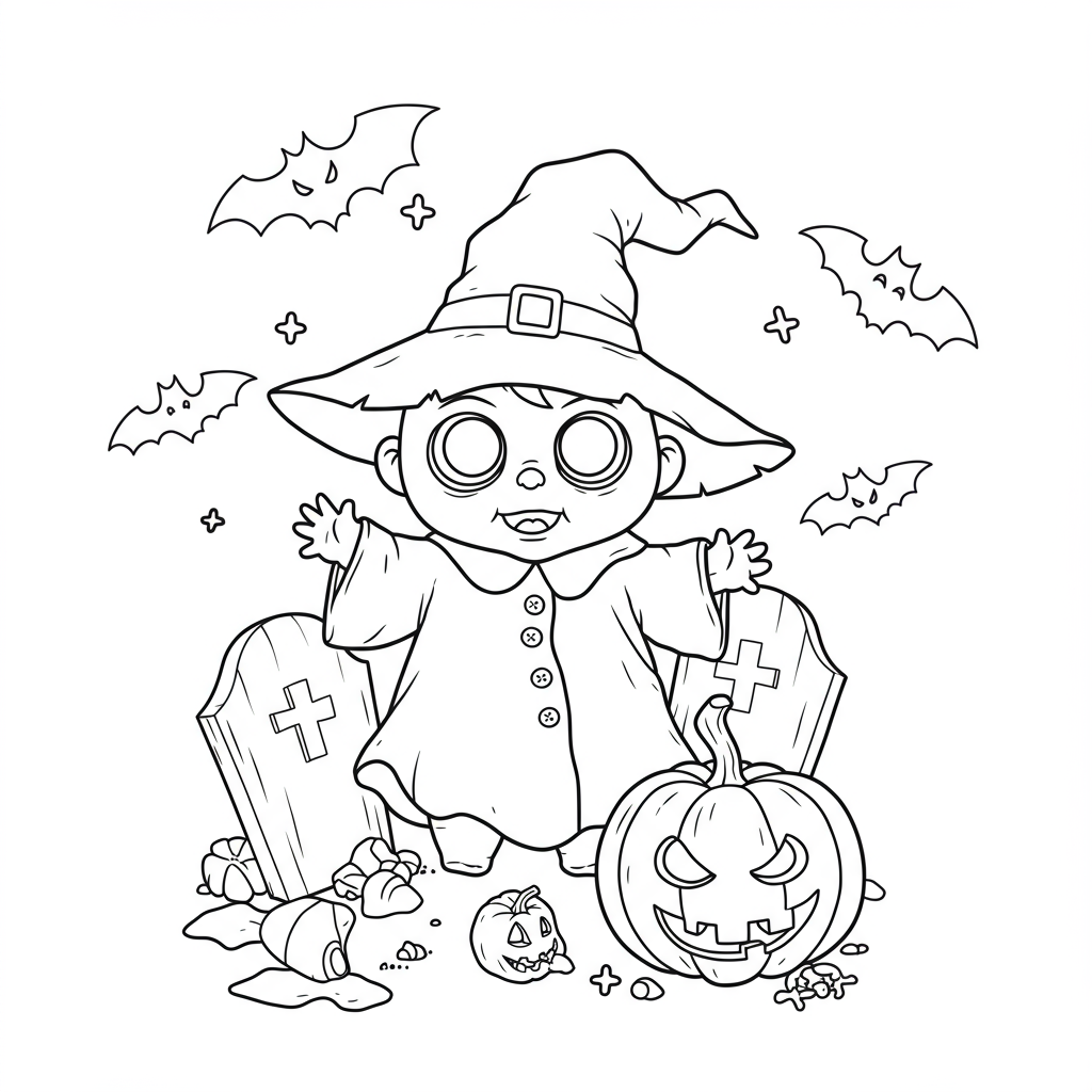 disegni da colorare halloween spaventoso bambino