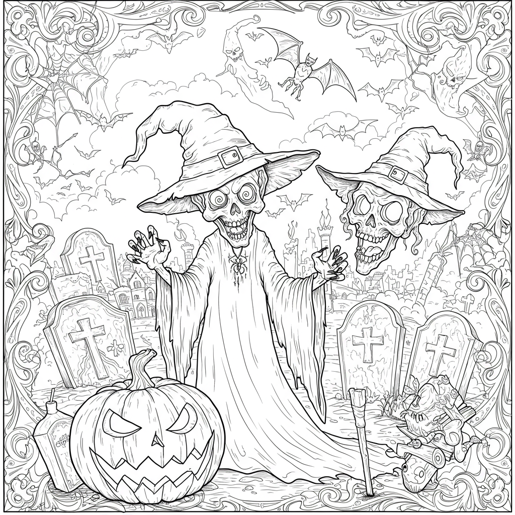disegni da colorare halloween spaventoso dettagliato