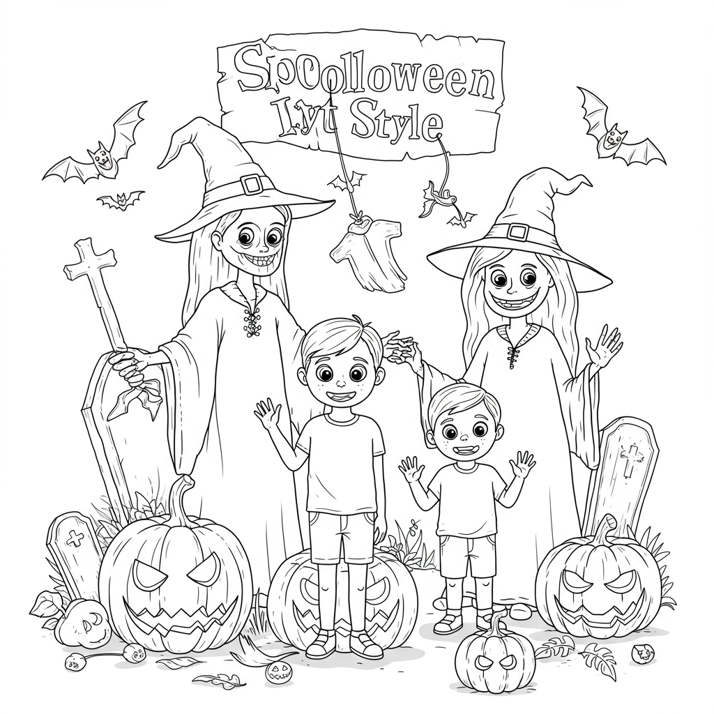 disegni da colorare halloween spaventoso famiglia