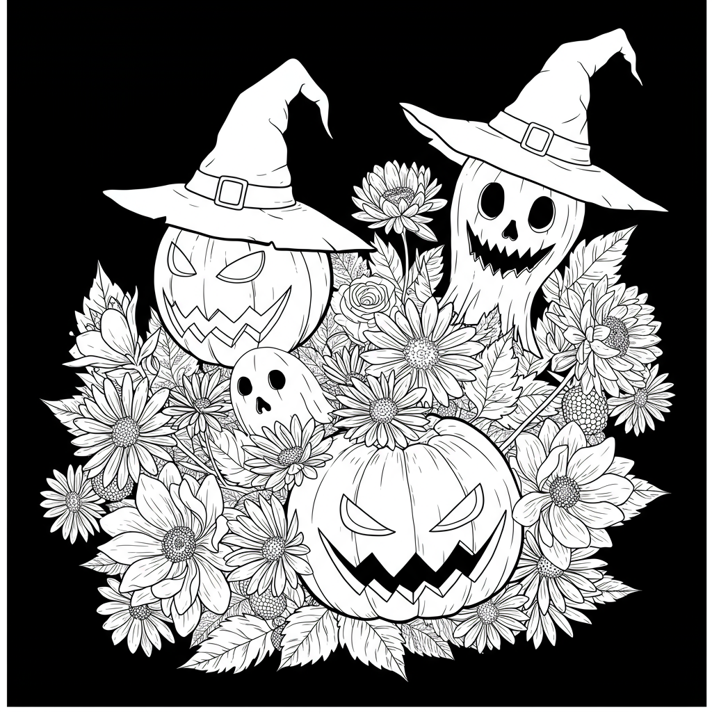 disegni da colorare halloween spaventoso fiori