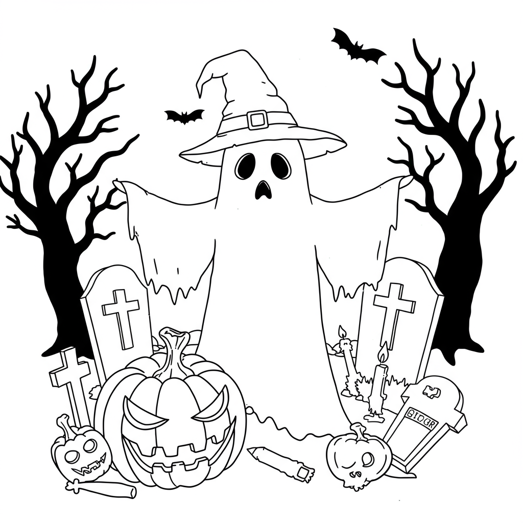 disegni da colorare halloween spaventoso semplice