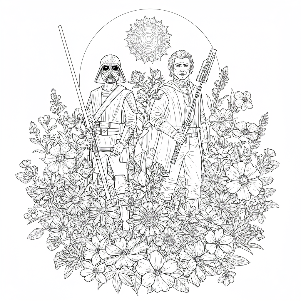 star wars çiçekler boyama sayfası