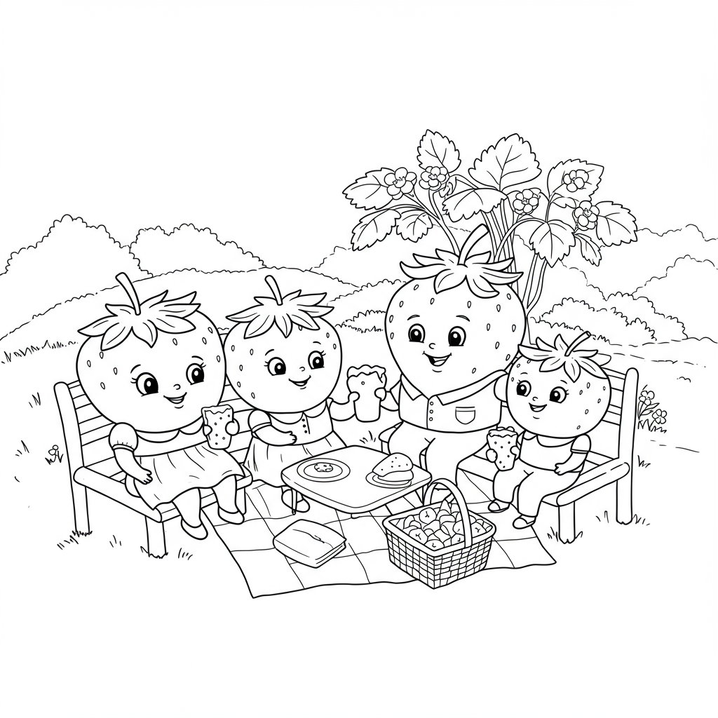 aardbei familie kleurplaat