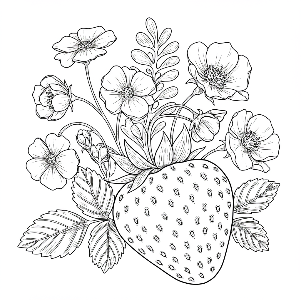 aardbei bloemen kleurplaat