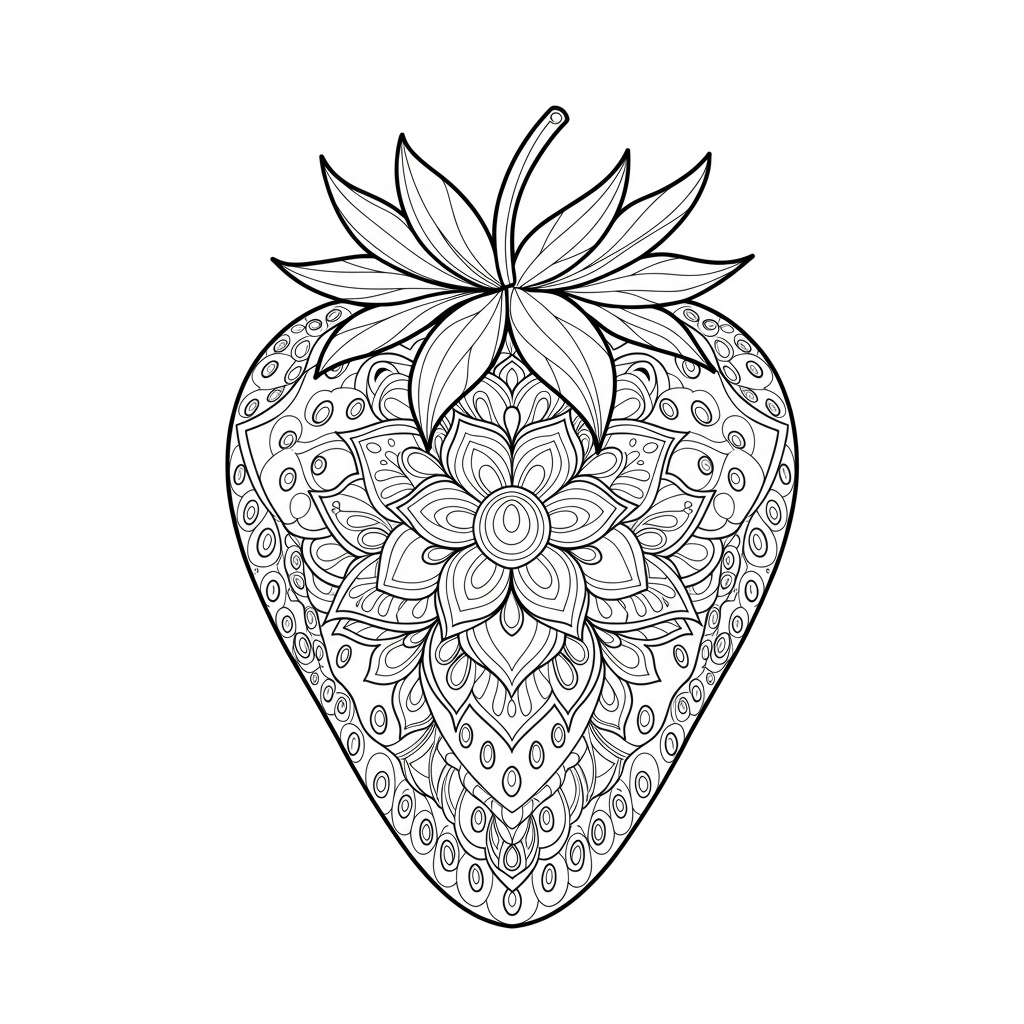 aardbei mandala kleurplaat