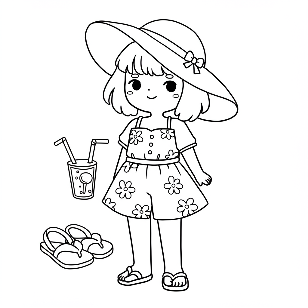 夏のかわいいぬりえ