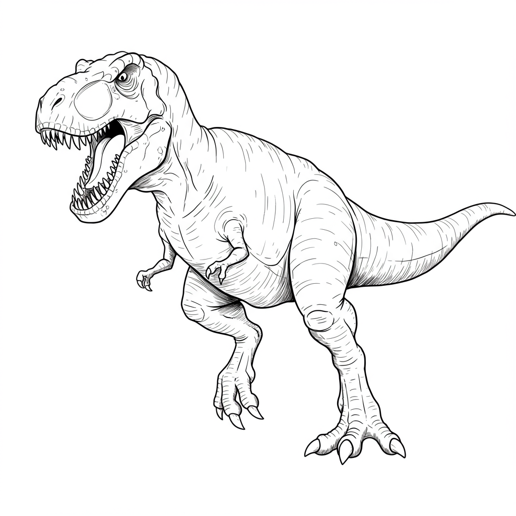 t rex action coloring page