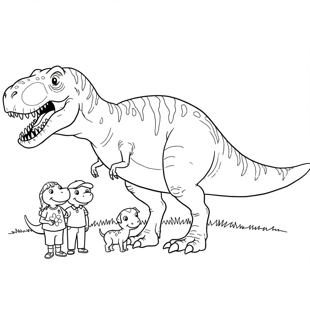 t rex family coloring page