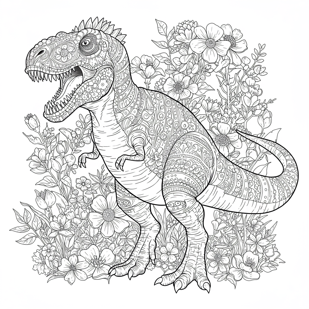 t rex flowers coloring page