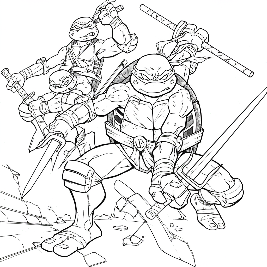teenage mutant ninja turtles action coloring page