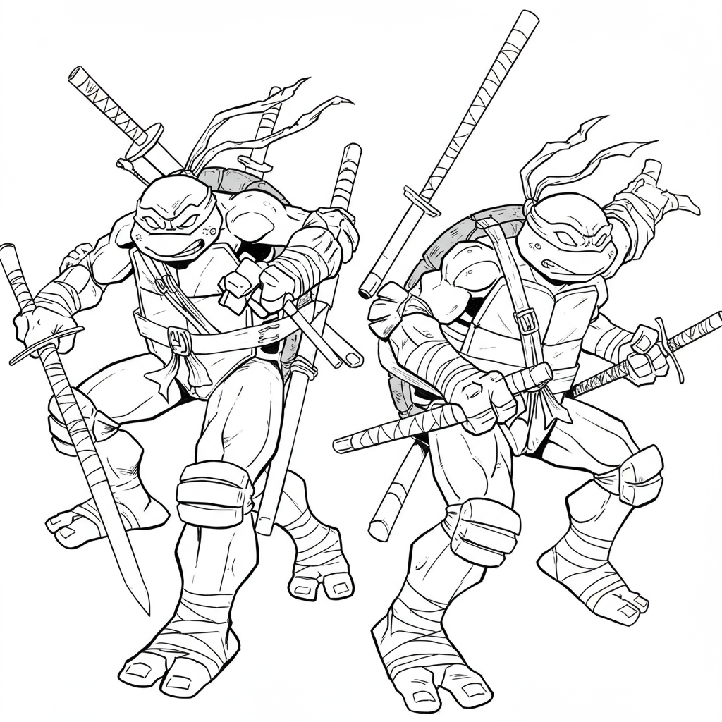 teenage mutant ninja turtles detailed coloring page