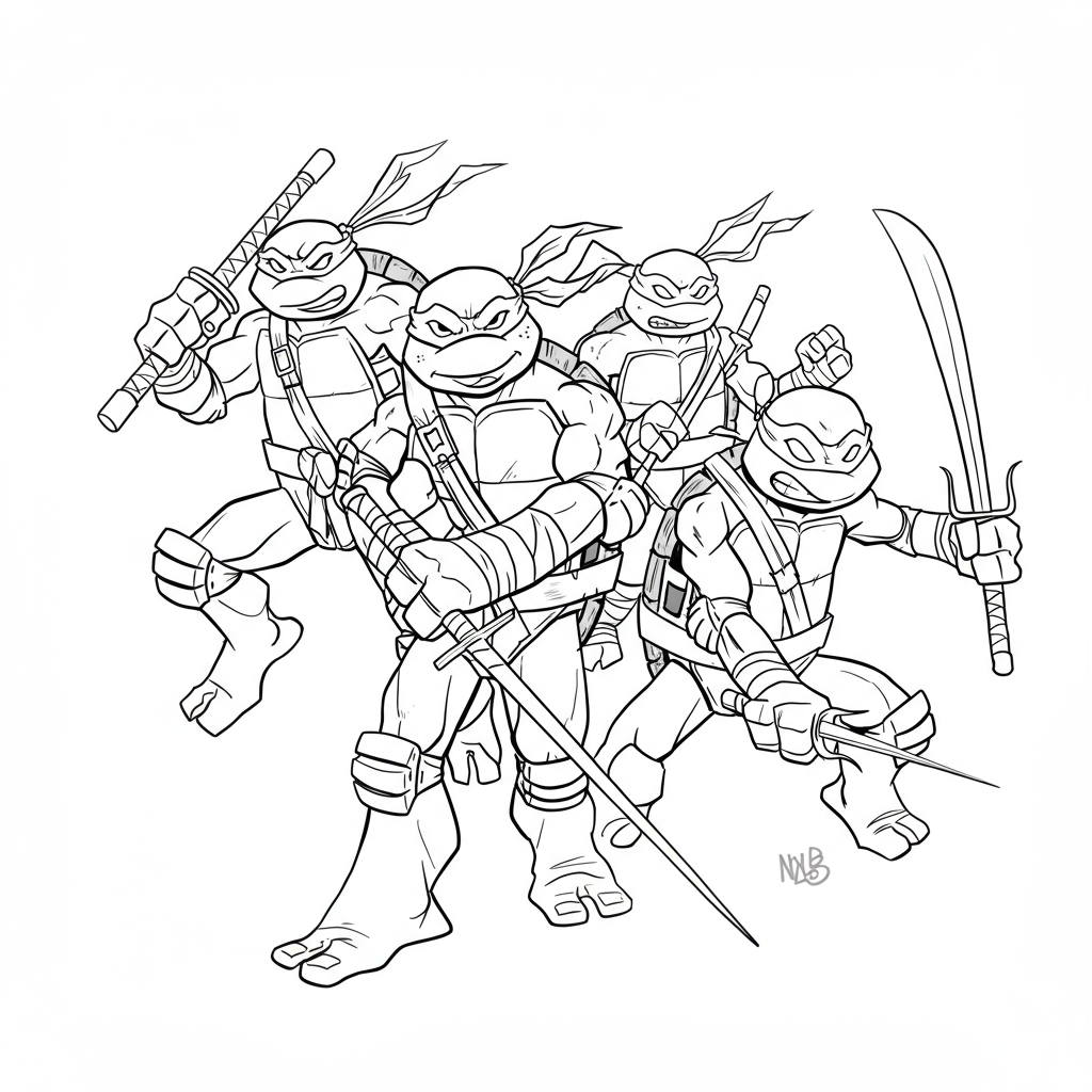 teenage mutant ninja turtles easy coloring page