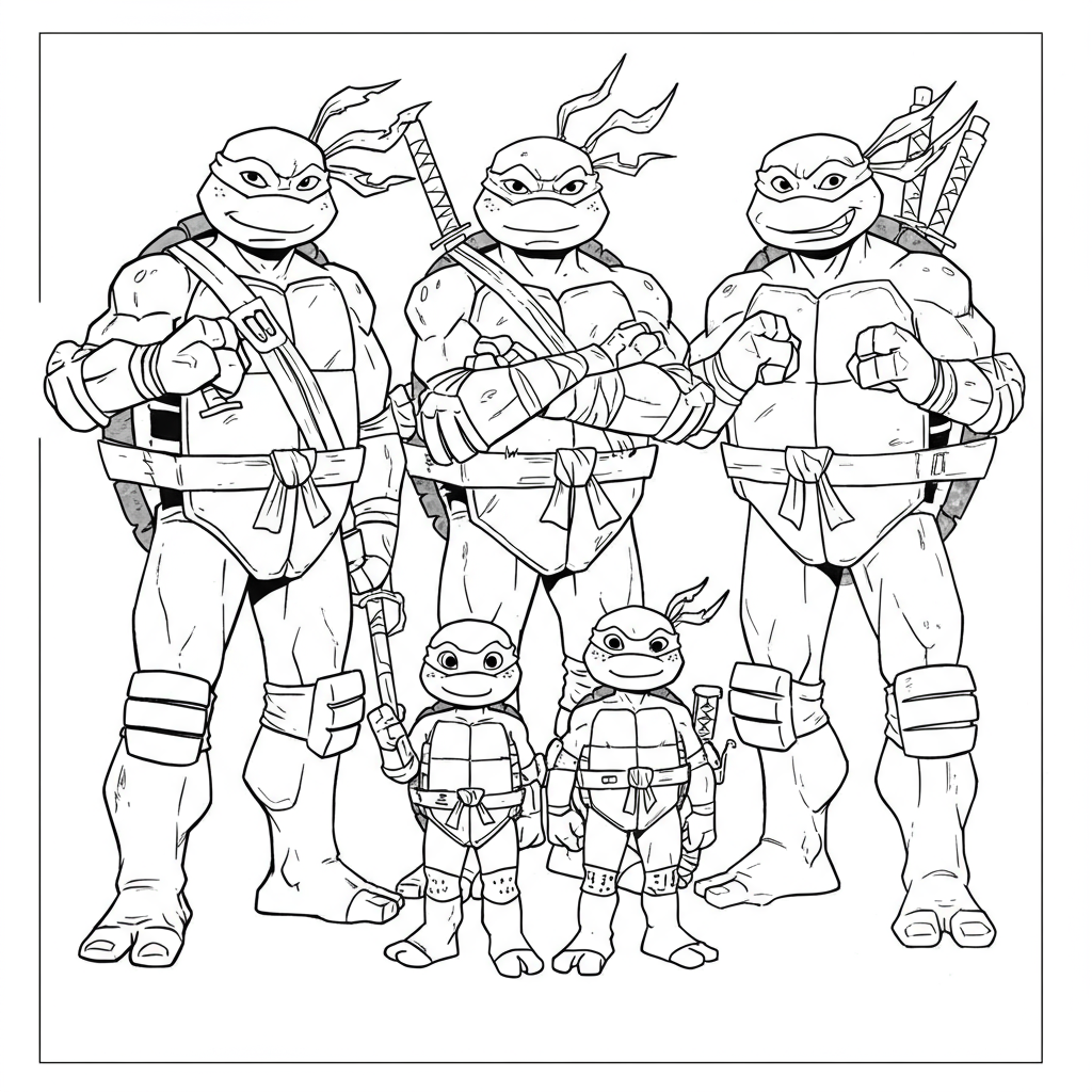 teenage mutant ninja turtles family coloring page
