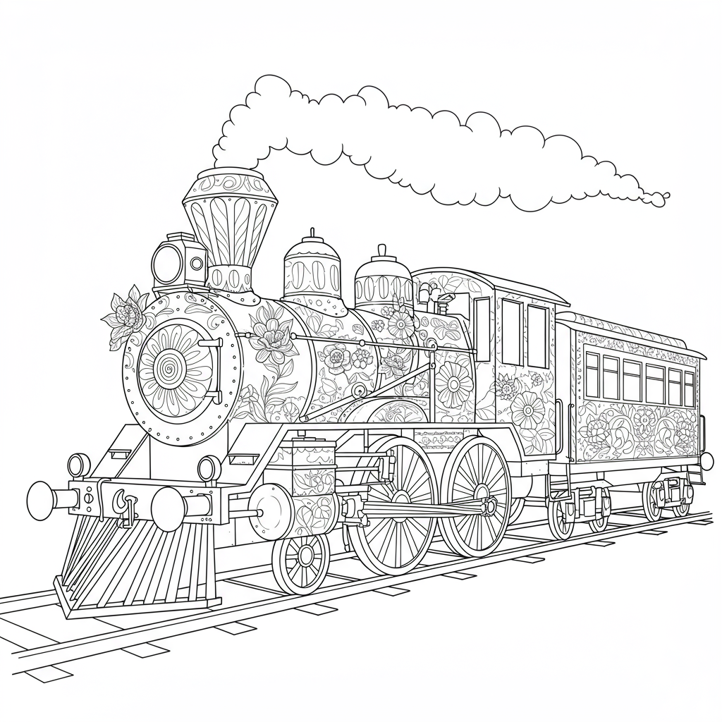 train flowers coloring page