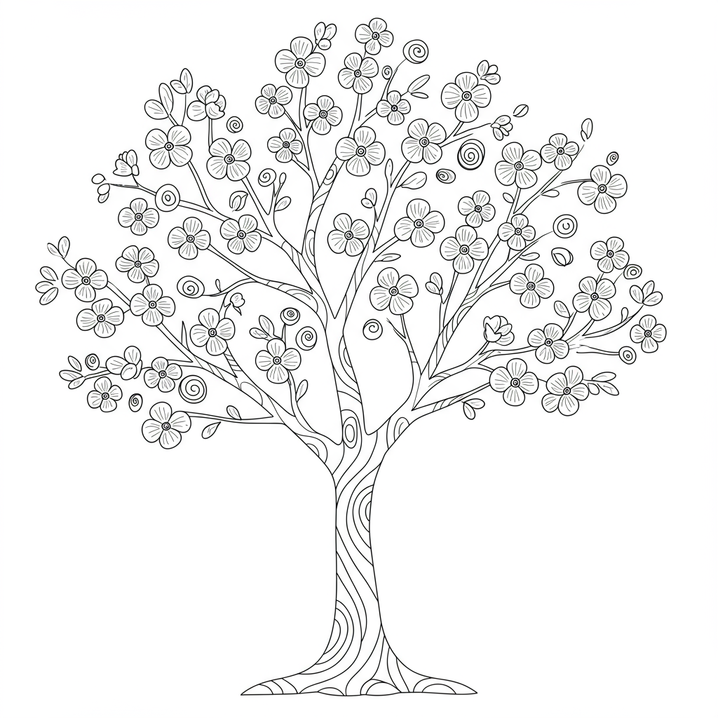 tree flowers coloring page