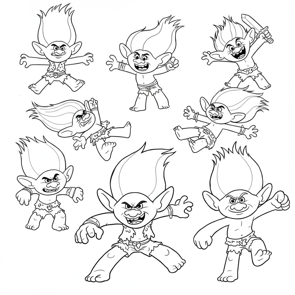 trolls action coloring page