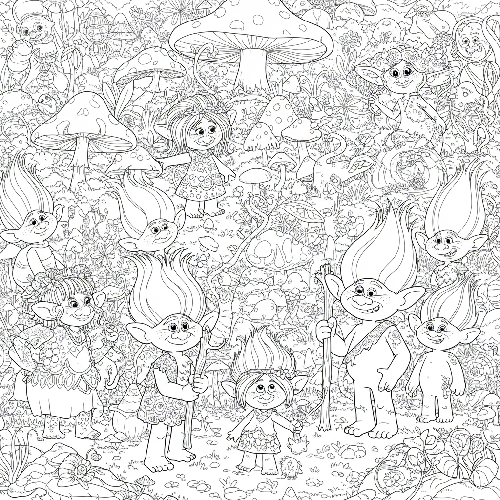 trolls detailed coloring page