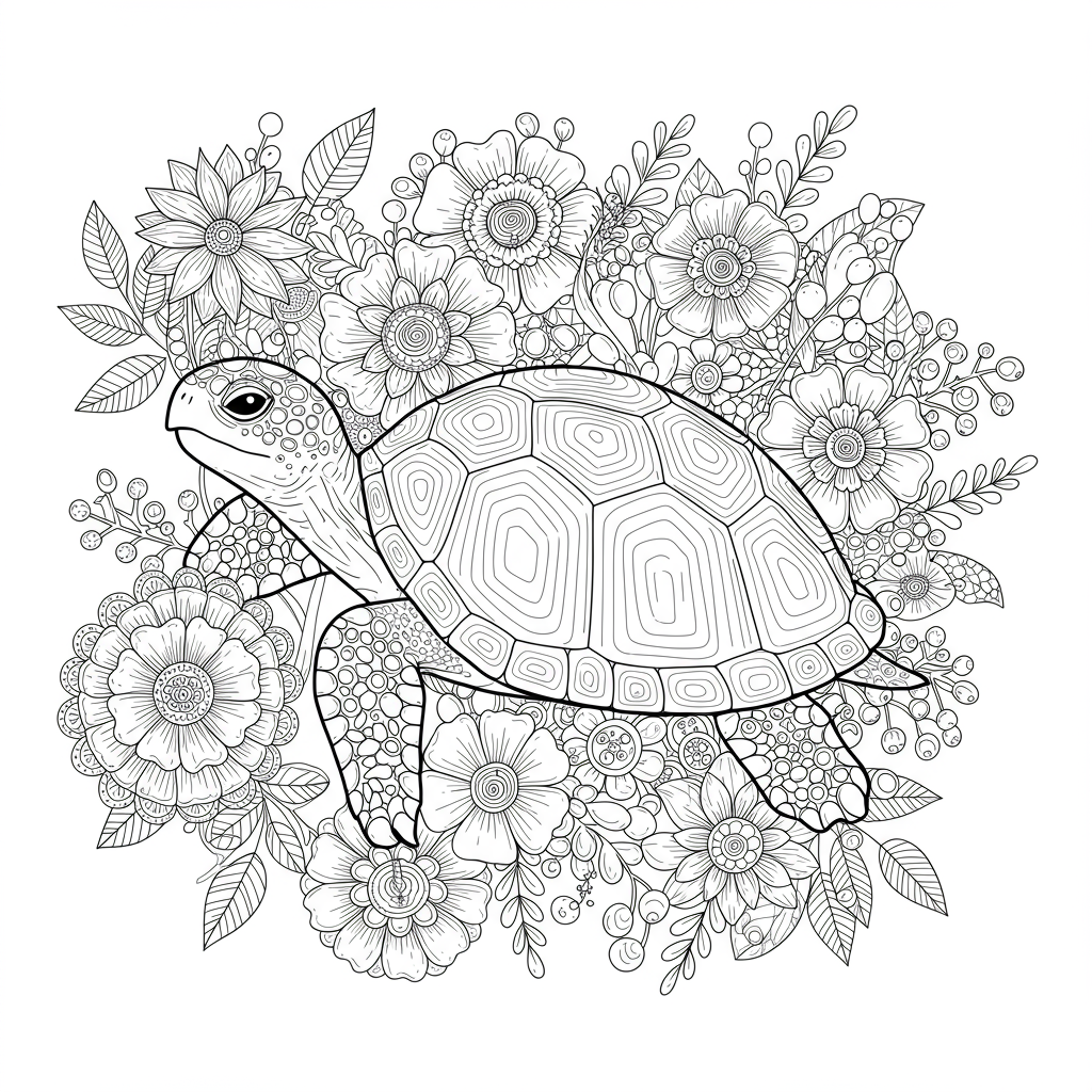 turtle flowers coloring page