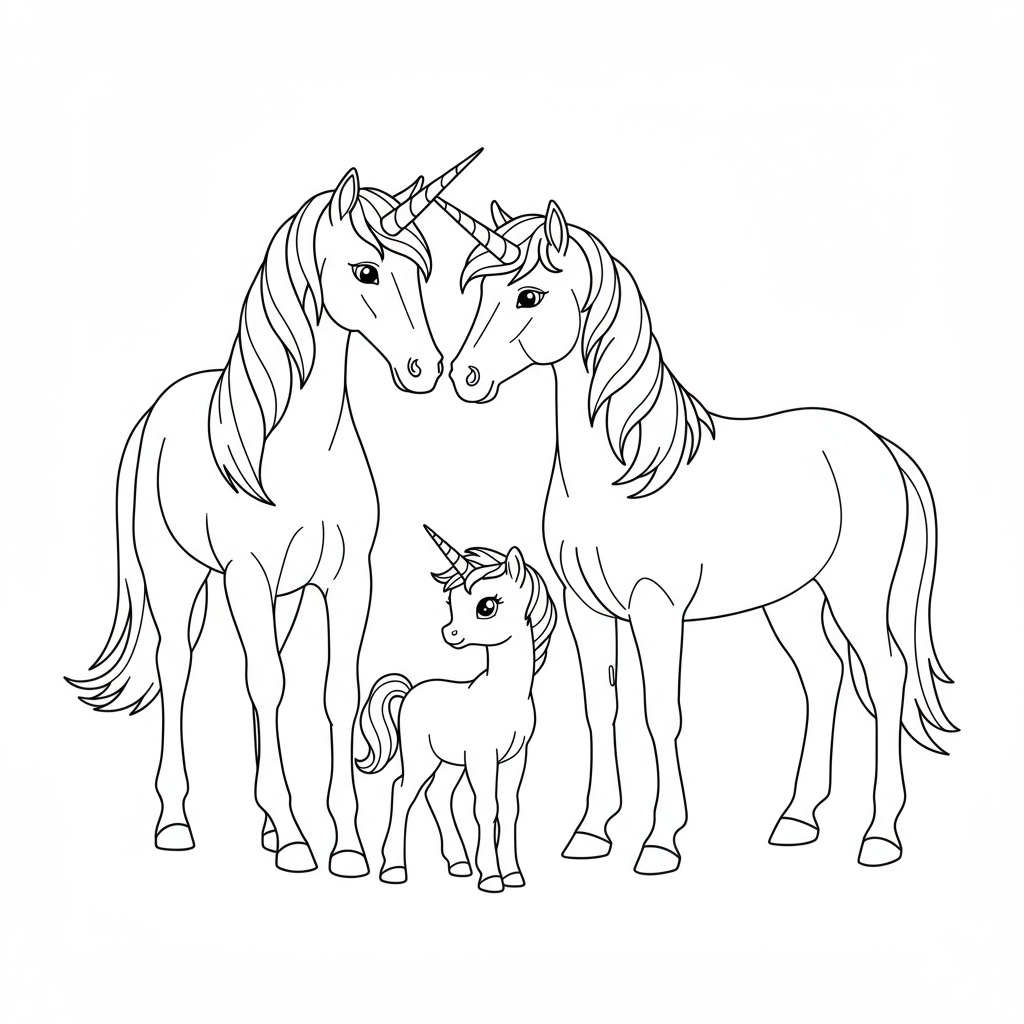 unicorn family coloring page