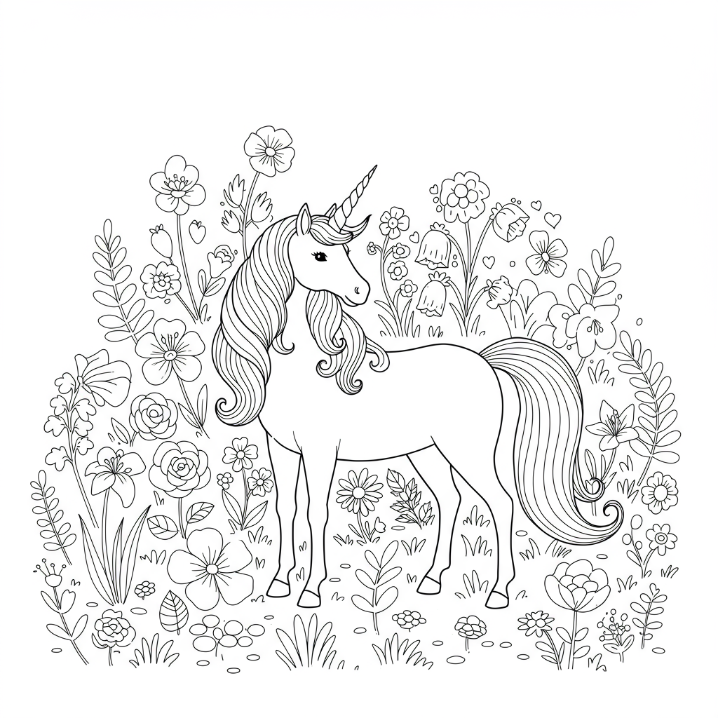 unicorn flowers coloring page