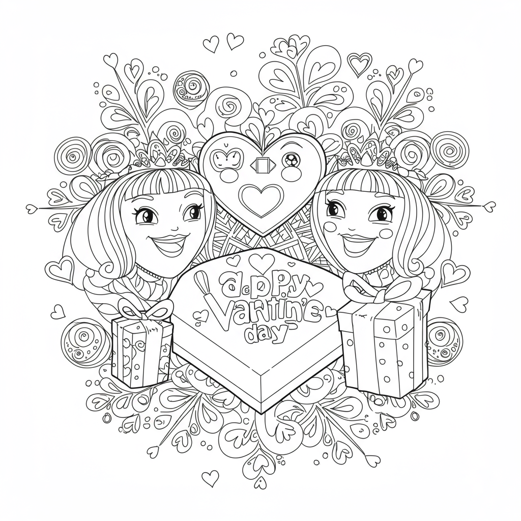 valentines day detailed coloring page