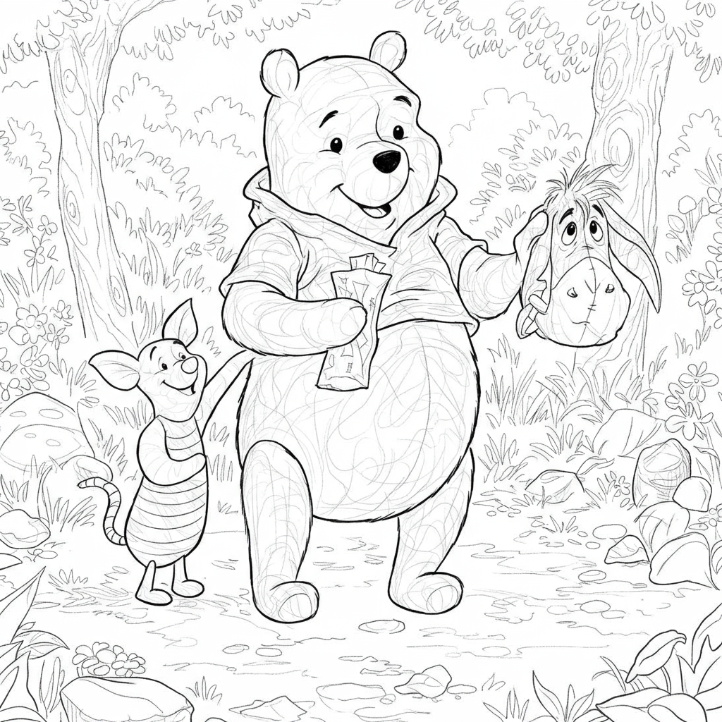 winnie the pooh detailed coloring page
