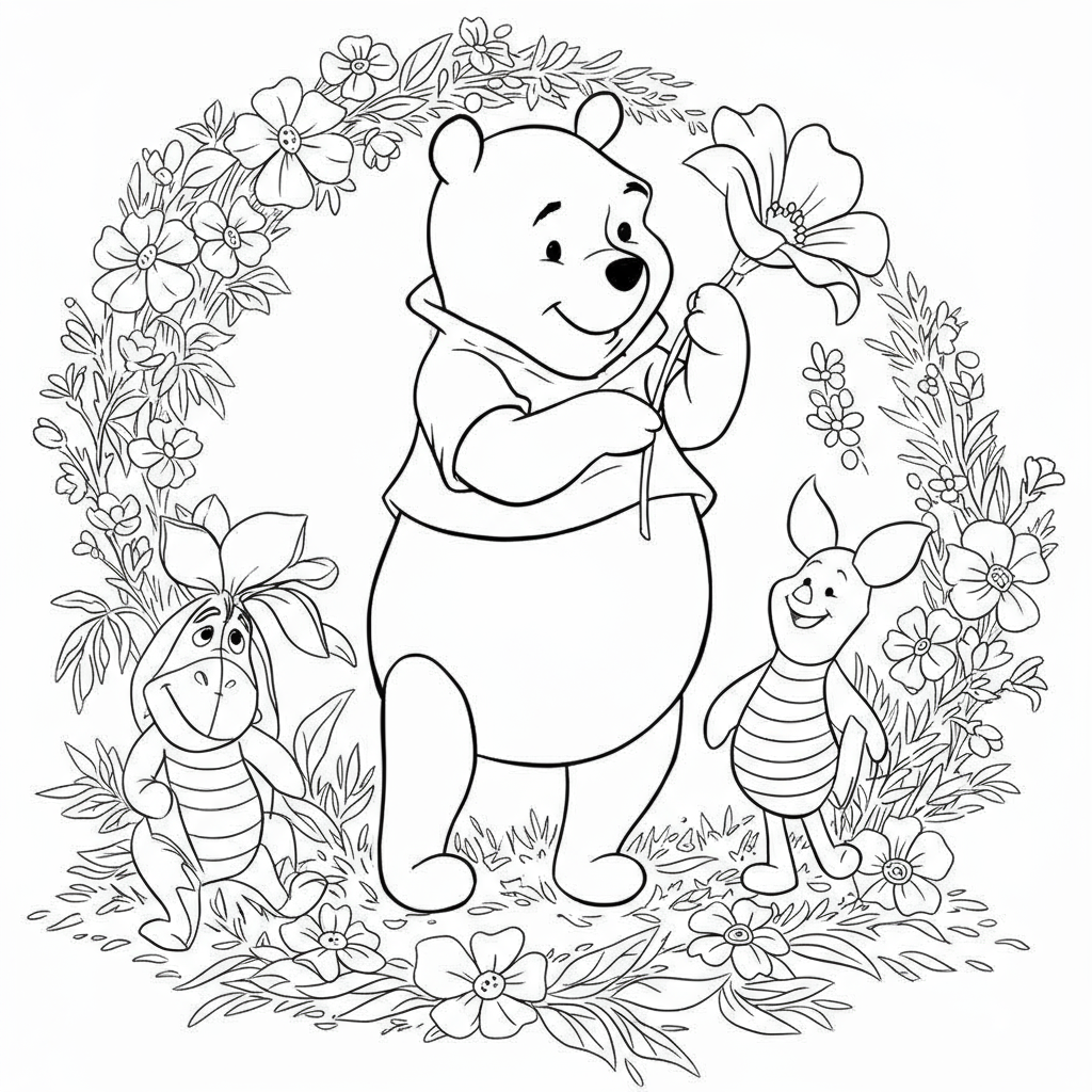 winnie the pooh flowers coloring page