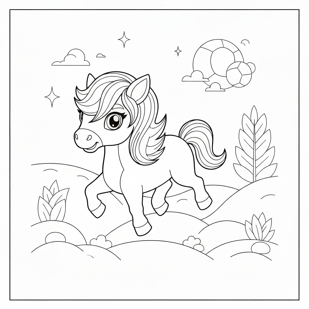 baby unicorn action coloring page