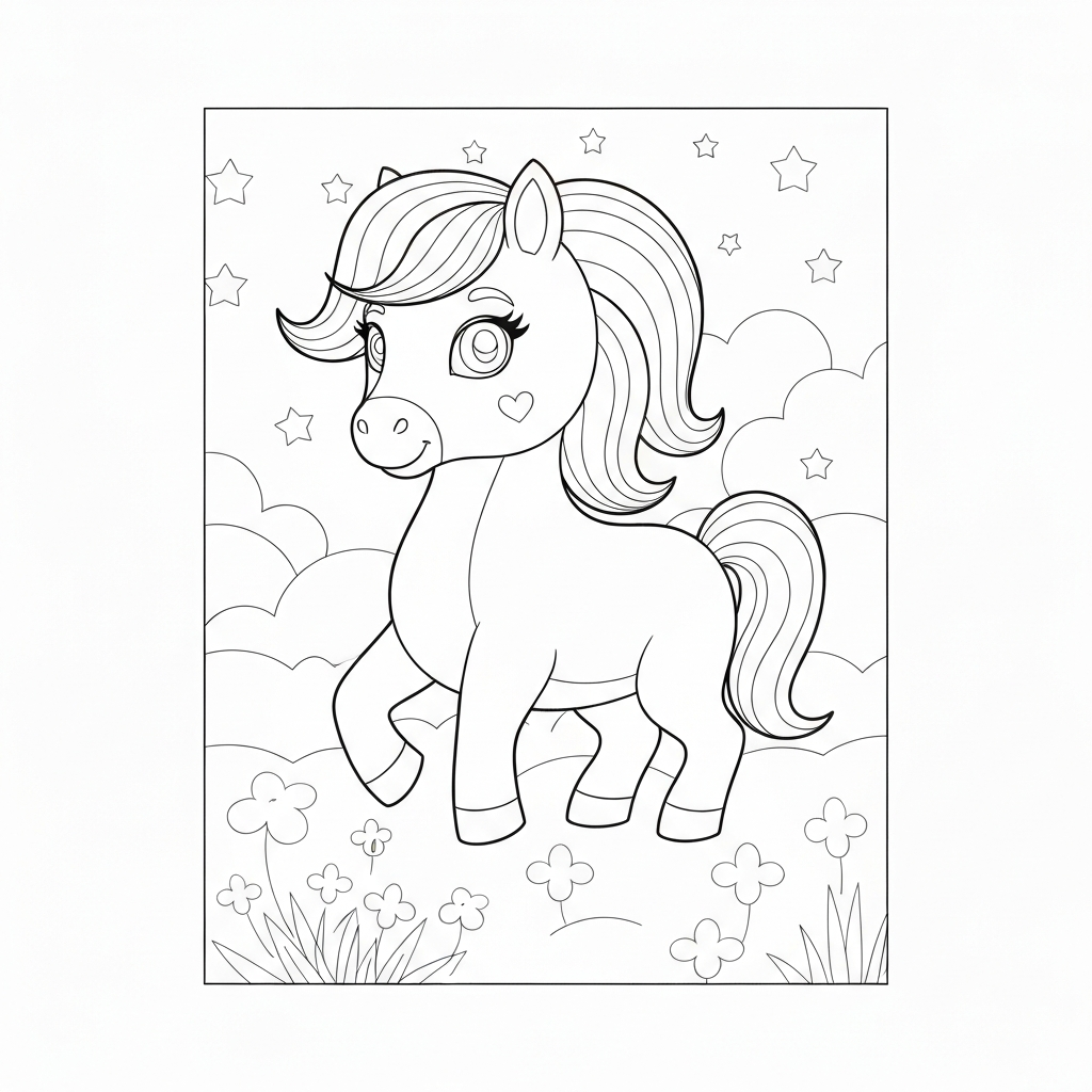 baby unicorn detailed coloring page