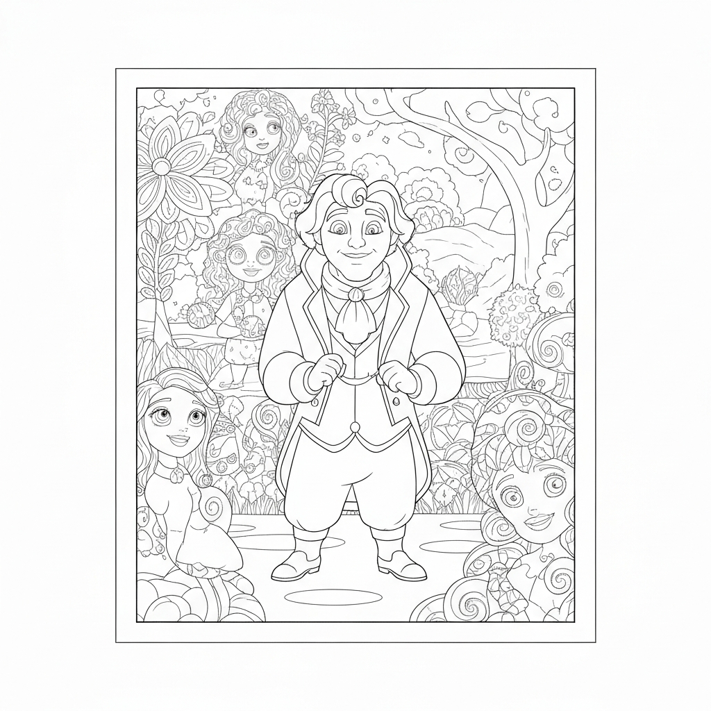 beauty and the beast detailed coloring page