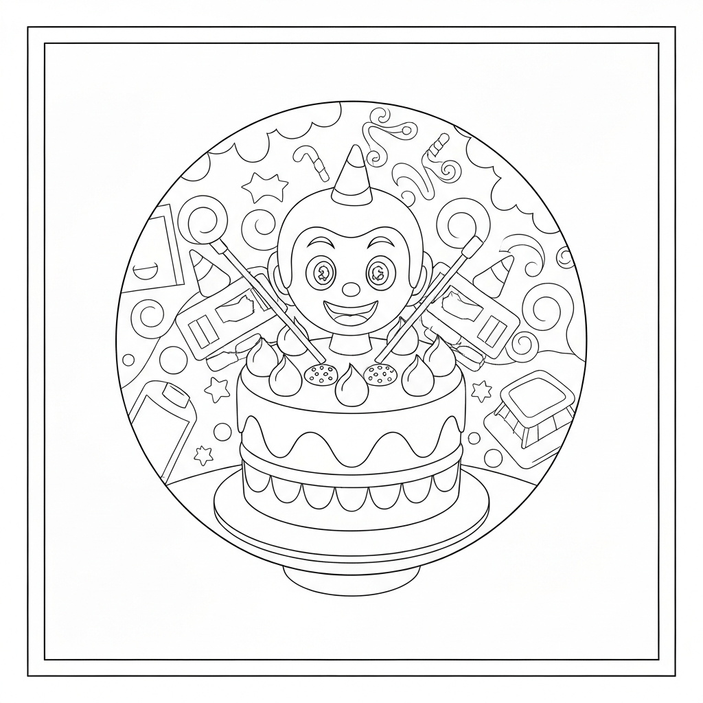 birthday cake action coloring page