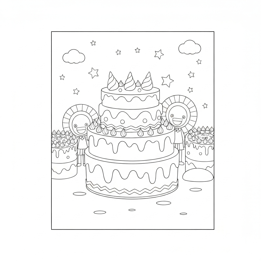 birthday cake cartoon coloring page