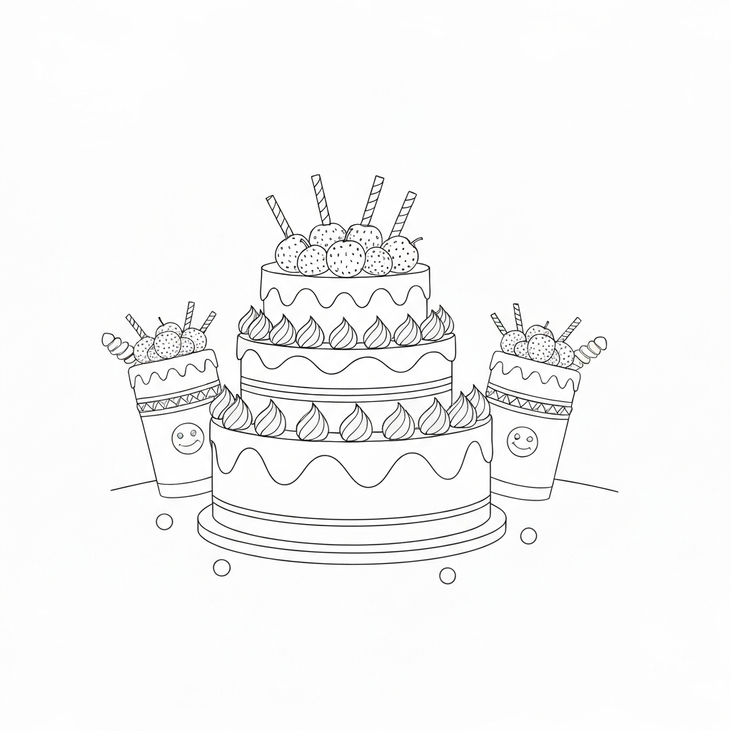 birthday cake detailed coloring page