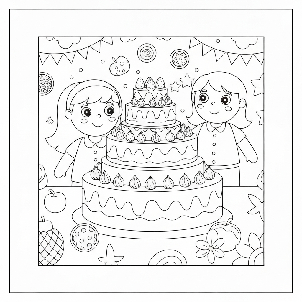birthday cake family coloring page