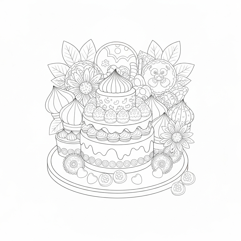 birthday cake flowers coloring page